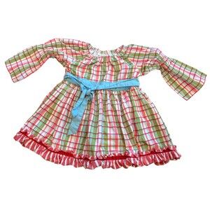 Matilda Jane Dream Red Green Plaid Long Sleeve Holiday Dress Peasant Top Girls 6